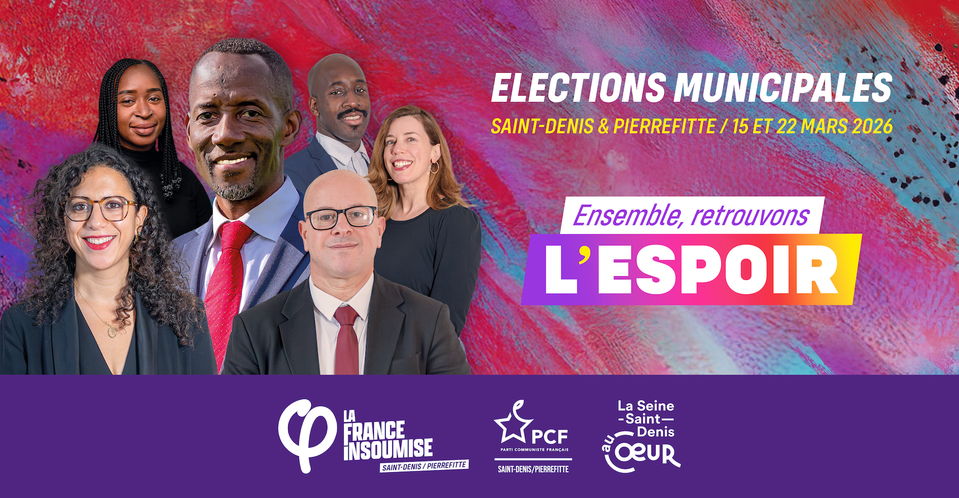 Ensemble, retrouvons l'espoir ! Elections municipales de Saint Denis et Pierrefitte 2026 - LFI - PCF - SSDAC Ensemble, retrouvons l'espoir ! Elections municipales de Saint Denis et Pierrefitte 2026 - LFI - PCF - SSDAC - SD